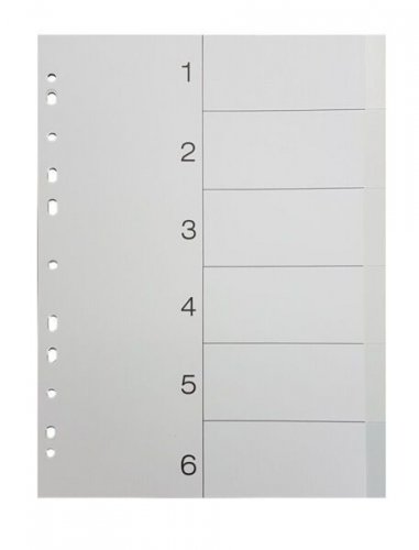Välilehti A4 1-6 blanko muovi hakemistosivu kartonkia