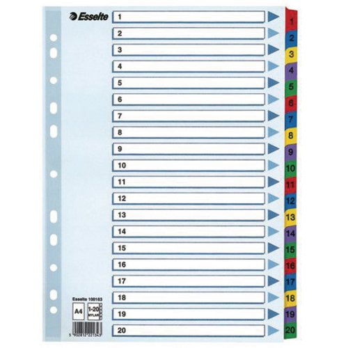 Välilehti Esselte mylar 1-20 a4 muovikieli