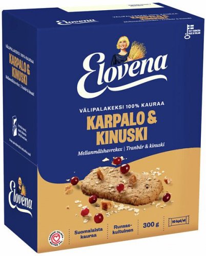 Välipalakeksi Elovena Karpalo ja Kinuski 10x30g