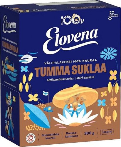 Välipalakeksi Elovena tumma suklaa 10x30g
