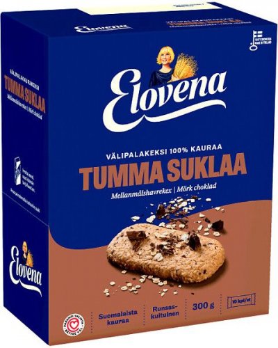 Välipalakeksi Elovena tumma suklaa 10x30g