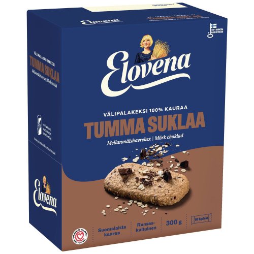 Välipalakeksi Elovena tumma suklaa 30g 10kpl