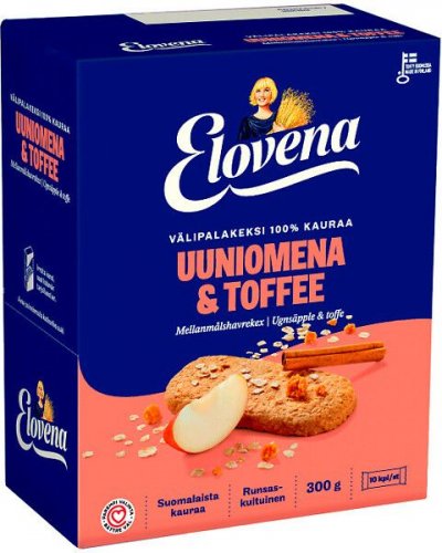 Välipalakeksi Elovena Uuniomena ja Toffee 10x30g
