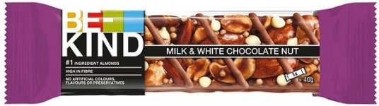 Välipalapatukka BE-KIND Milk&White Choc Nut patukka 40g 12x40g