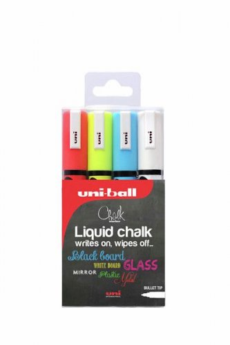 Valkotaulutussi uni ChalkGlass Marker 4 väriä pyöreä kärki blister