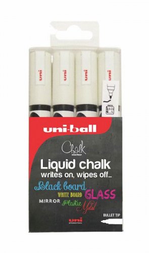 Valkotaulutussi uni ChalkGlass Marker 4 kpl valkoinen pyöreä blister