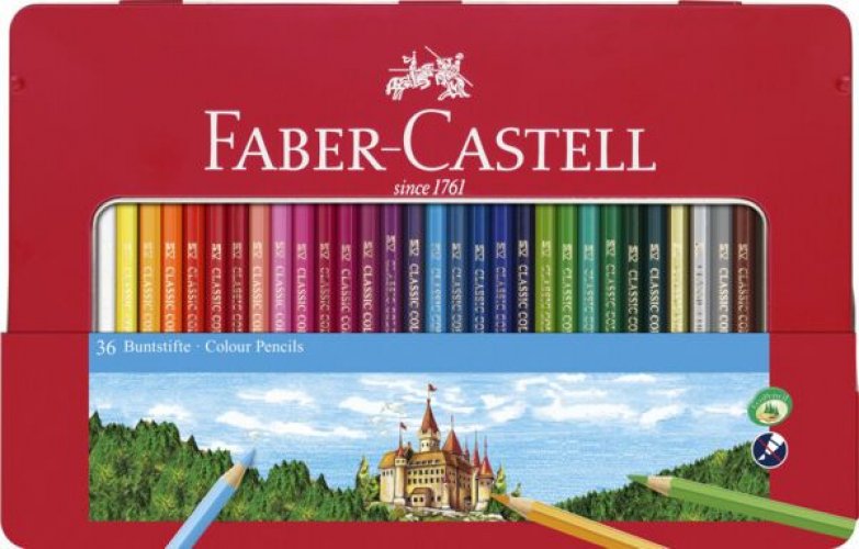 Värikynä Faber-Castell Metallirasiassa kuusikulmainen 36 väriä/rasia