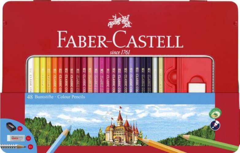 Värikynä Faber-Castell Metallirasiassa kuusikulmainen 48 väriä/rasia