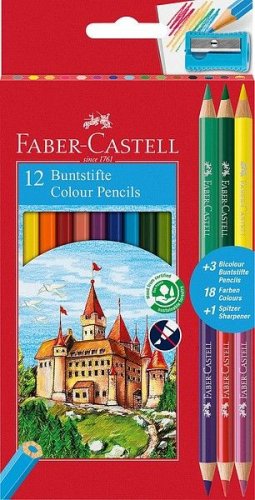 Värikynäsarja Faber-Castell Ecopen 12+3 kaksipäistä värik.