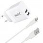 Verkkolaturi Wave 17W 2xUSB-A+ Apple Lightning kaapeli 1m