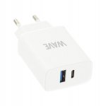 Verkkolaturi Wave Pikalataava USB-C/USB-A 20W valkoinen