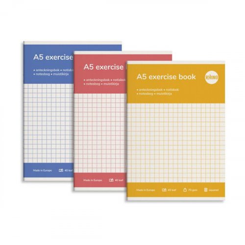 Vihko Nidottu Rhino A5 40 lehteä 7x7mm ruudut värilajitelma