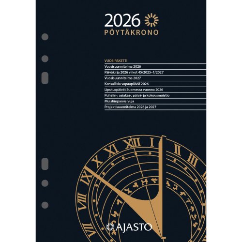 Vuosipaketti Ajasto Pöytäkrono 2026 musta 148 x 210mm
