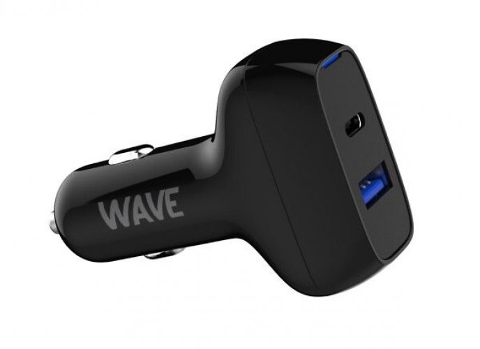 Wave Pika-Autolaturi 1xUSB-C/1 x USB-A 18w Musta