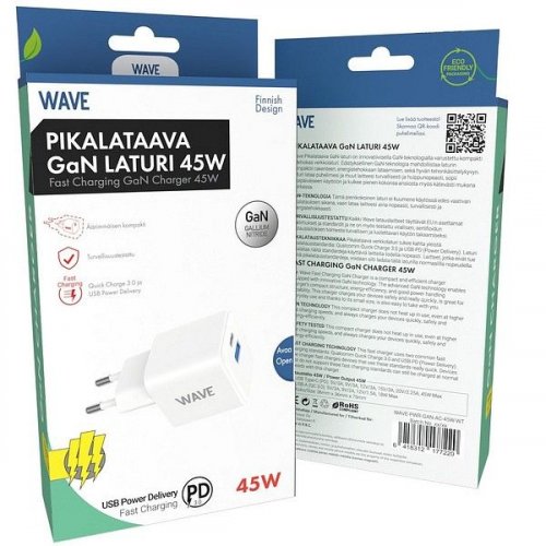 Wave Pikaverkkolaturi 45W USB-C/USB-A(30W+18W) valkoinen